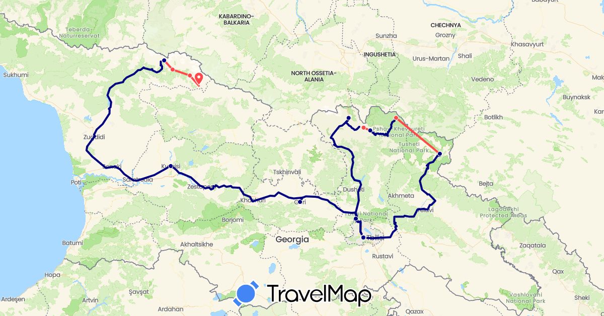 TravelMap itinerary: driving, hiking in Georgia (Asia)